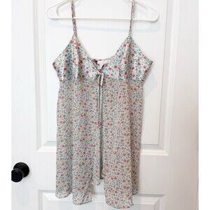 Victoria Secret Y2K Coquette Fairy Sheer Slip Dress Large Ditsy Floral Open Tie